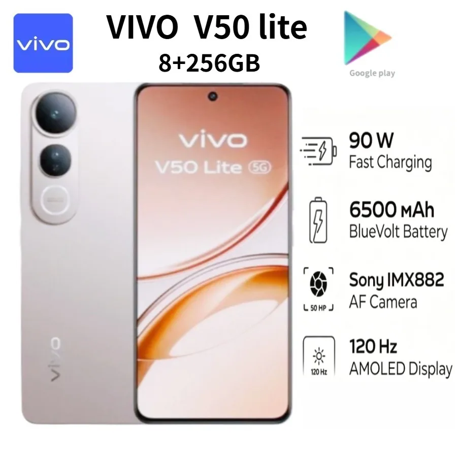 2026 New Global Version Vivo V50 Lite Smartphone Unlocked Dual SIM 8GB RAM 256GB 6500mAh Large Capacity Battery High Performance