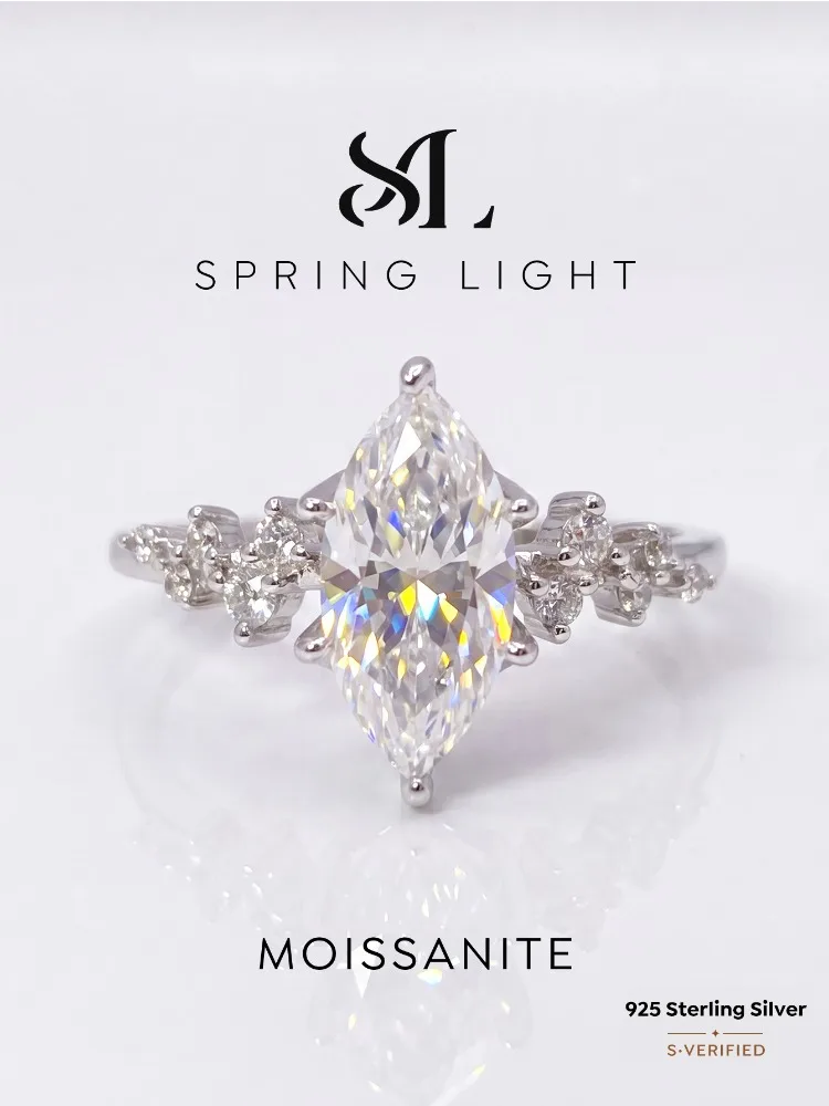 925 Sterling Silver Classic Elegant Lace 2CT Marquise Moissanite Ring For Women Engagement Luxury High Quality Fine Jewelry