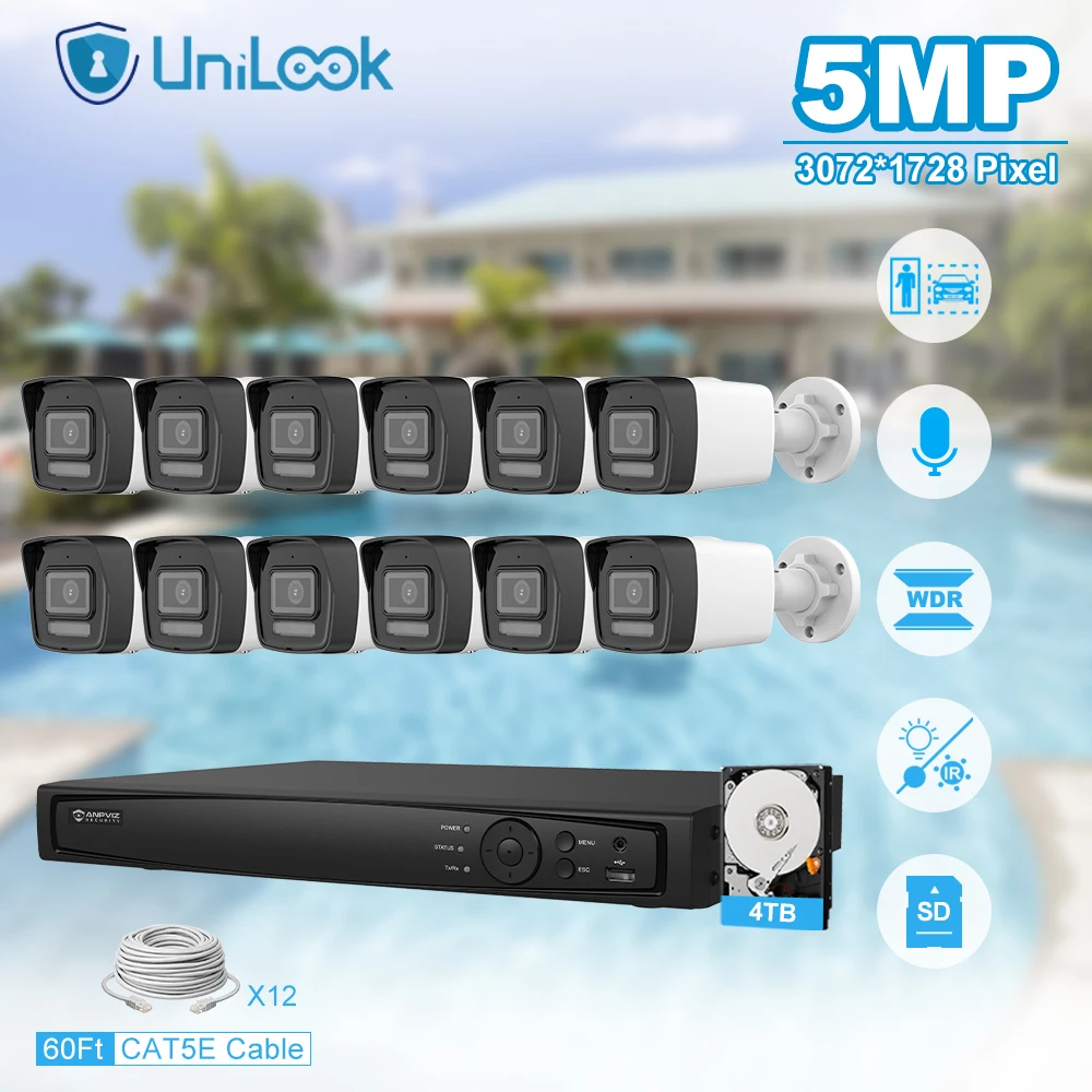 Unilook Security Protection 5MP Mini IP Camera System Kit 16pcs IP Camera Indoor 16CH 4K NVR CCTV Security System P2P View IP66