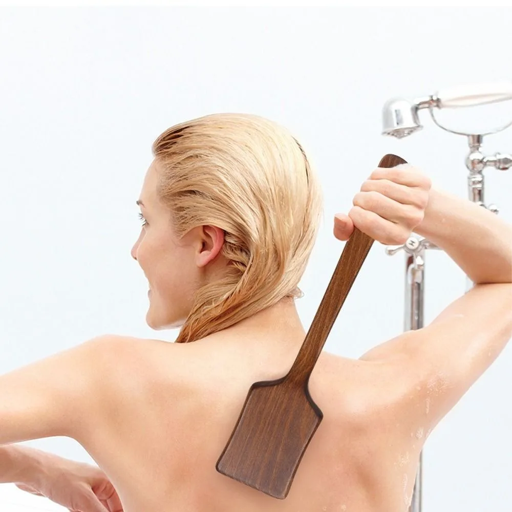 

Scrubbing Brush Wood Long Handle Hair Brush Ergonomic Comfortable Back Scrubber Soft Bristles Bath Brush Bathroom Tools