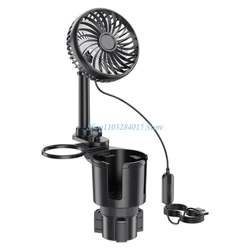 R6FF Rotatable Vehicle Cup Holder Fan 3 Wind Speeds With Extendable Base USB Power