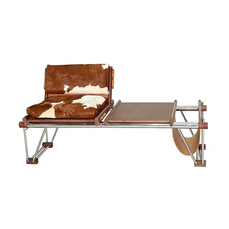 Milk cowhide bench, genuine leather medieval household stainless steel coffee table
