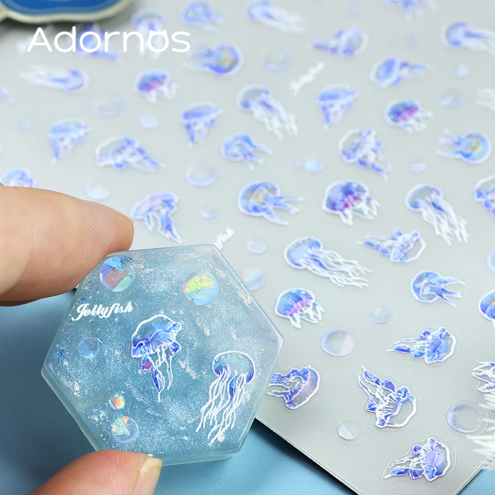 1Sheet Jellyfish Resin Sticker Epoxy Resin Filler Ocean Style Waves Sticker Scrapbooking DIY Crafts Tumbler Art Phonecase Making