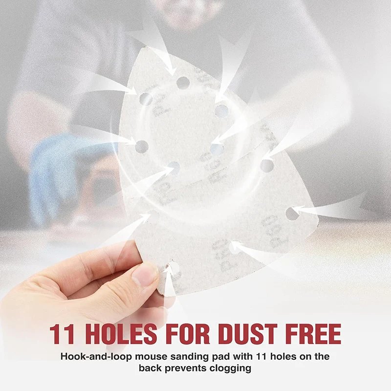 60PCS Mouse Sander Sandpaper 11 Holes Detail Sander Sandpaper Palm Sander Paper Hook and Loop Sander Pads Triangular Sanding - view 6