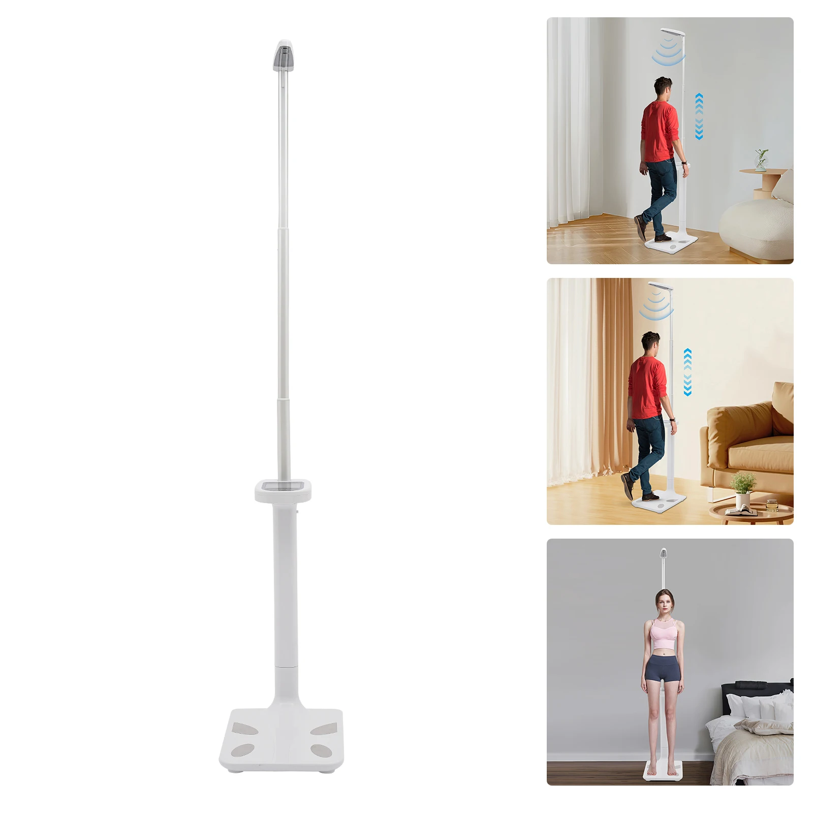 محلل الجسم الذكي بالموجات فوق الصوتية - مقياس رقمي مع قياس الارتفاع والدهون في الجسم لكتلة BMI/العضلات/كتلة العظام، قابس أمريكي 100-240 فولت