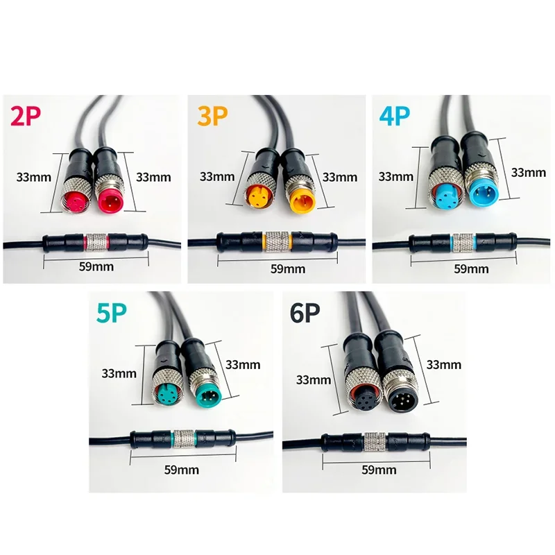 5/20PCS M9 2 3 4 5 6 Pin DC Electric Bicycle Butt Joint Plug waterproof female male Connector Wiring Scooter Brake Cable 20CM