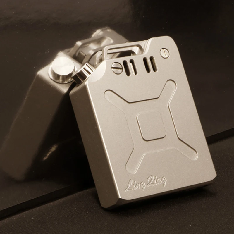New CNC Oil Barrel Fuel Lighter Mechanical Jet Lighter 316 Stainless Steel Safety Knob Push-type Ignition Lighter