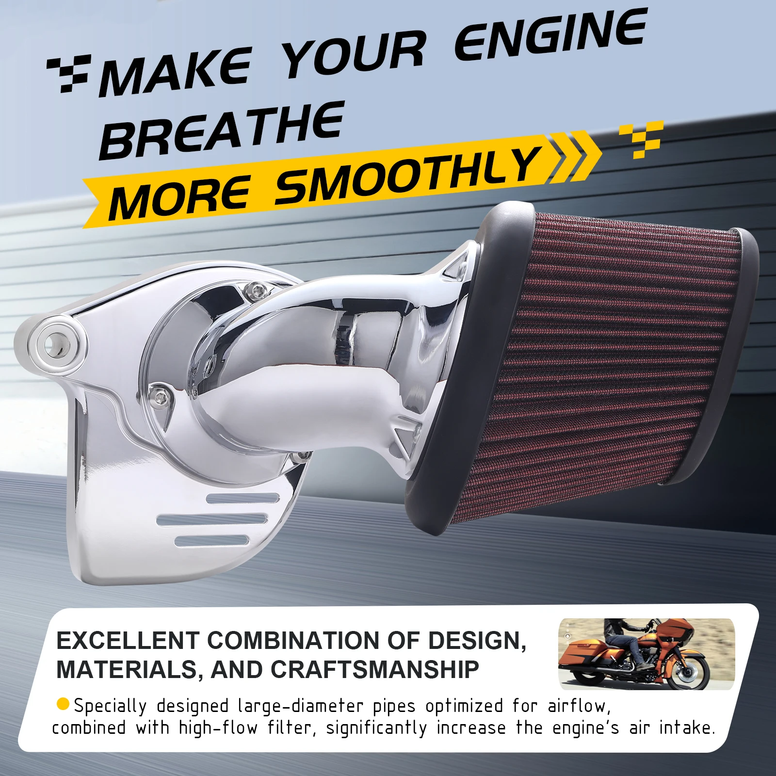 Heavy Breather Air Cleaner Intake Filter for Touring Glide Softail 17-22 Aluminum Single-piece Design