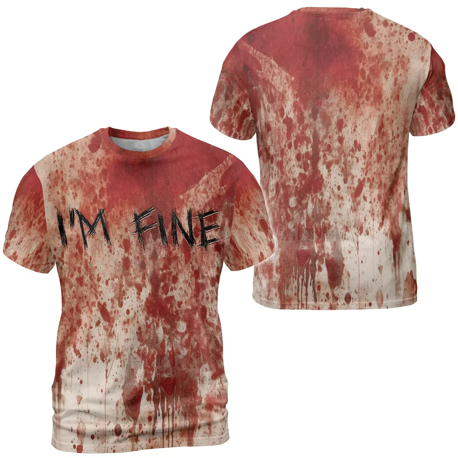 Halloween Horror Bloody T-Shirts I'm Fine 3D Print Men Women Short Sleeve T Shirt Harajuku Y2k Tops Tees Unisex Kids Clothing