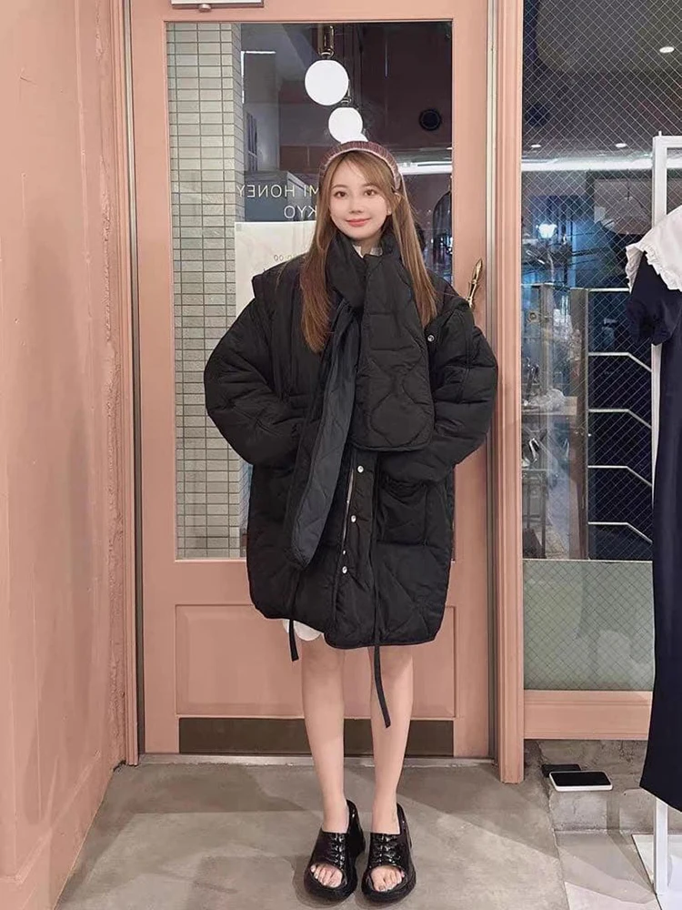 Inverno novo estilo japonês doce mangas destacáveis parkas longas 2025 novas meninas feminino solto fino casual para baixo parkas jaqueta quente