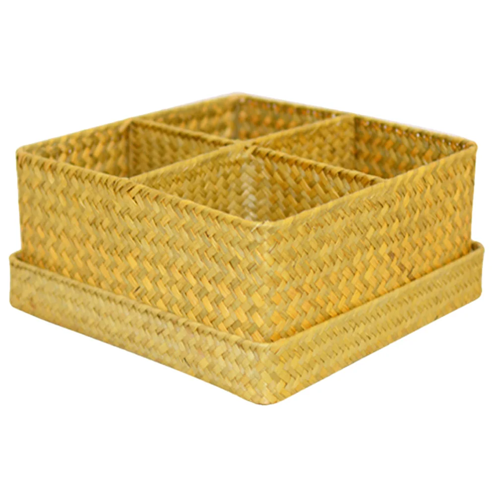 

Large Seagrass Storage Basket Hand Woven Natural Multifunctional Organizer for Home Desktop Dining Table Decoration Rustic