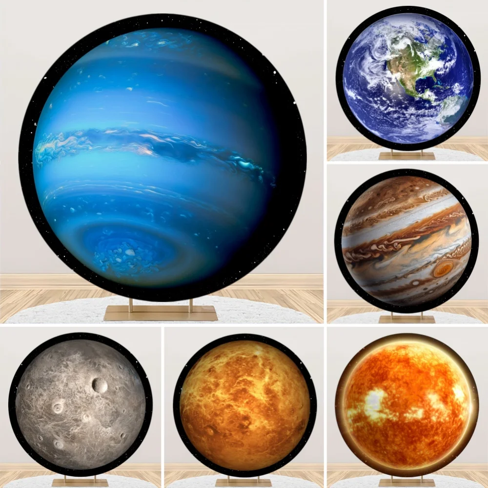 Round Planet Photography Backdrop Solar System Earth Jupiter Moon Sun Space Theme Kids Birthday Party Photo Shoot Background