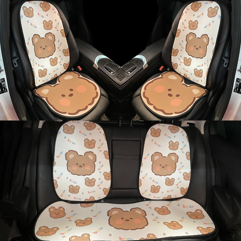 

Cartoon Cute Bear Four Seasons Universal Cotton Linen Summer Protective Anti-slip Car Interior Seat Cover Cushion Pad