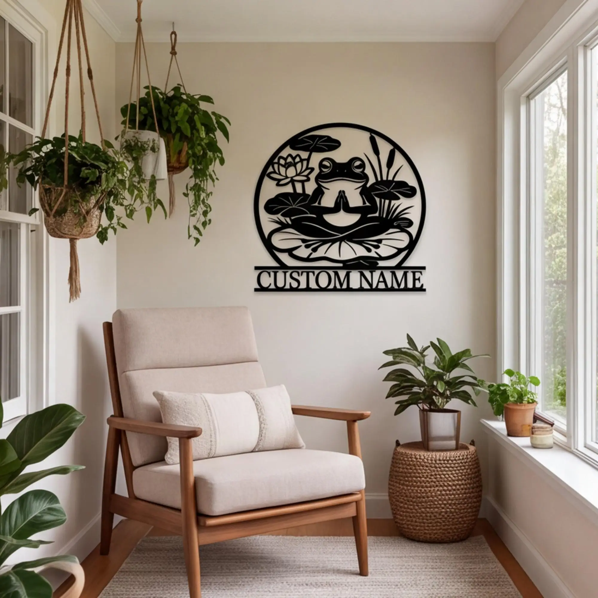 Personalized Zen Frog Metal Sign, Meditation Frog Wall Art, Lotus Pond Garden Decor, Custom Name Outdoor Sign