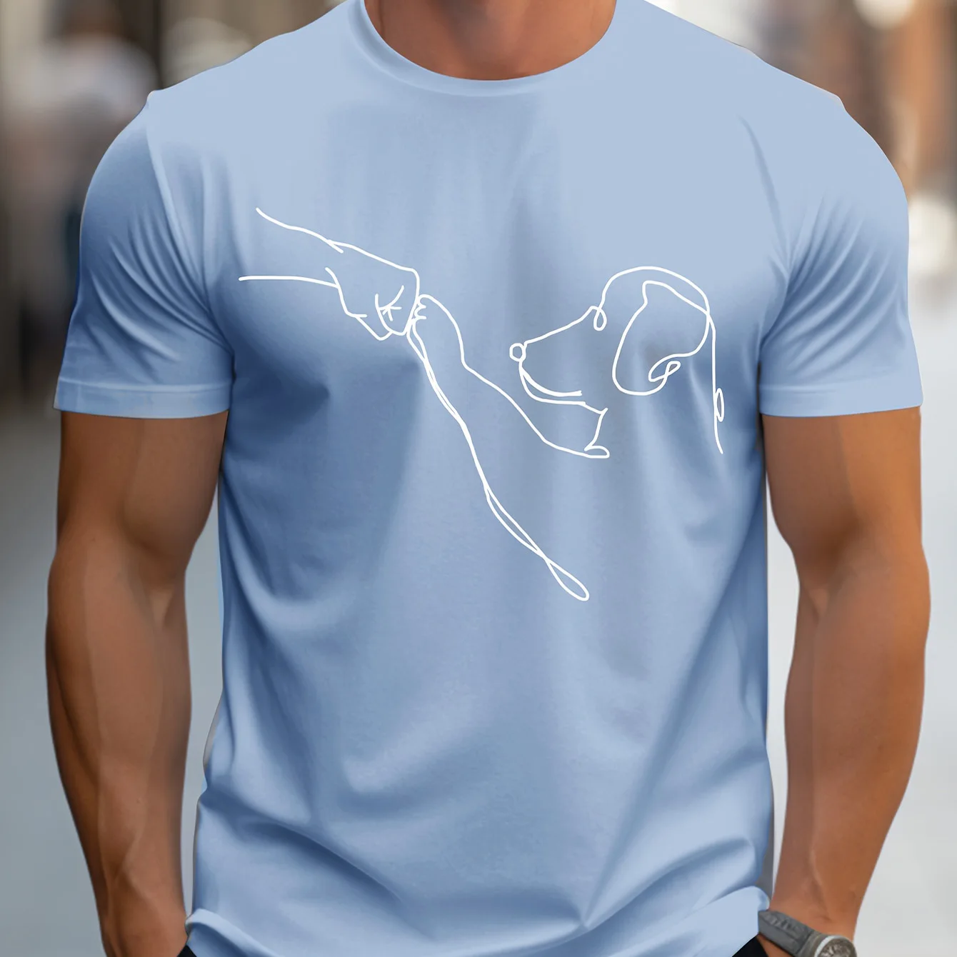 تي شيرت رجالي كاجوال رياضي فضفاض مناسب للكلاب المضحكة مطبوع عليه أول رقبة دائرية وأكمام قصيرة مقاس كبير