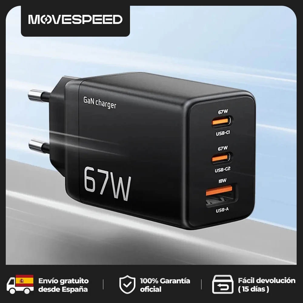 MOVESPEED G106S 67W GaN caricabatterie USB tipo C PPS QC3.0 PD adattatore da parete per caricabatterie a ricarica rapida per iPhone 15Pro Samsung S23 HUAWEI