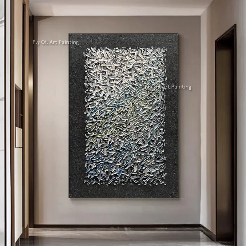 Bronze Particle Art Thick Canvas Artwork Handmade Beautiful White Gold Neutral Abstract Oil Painting Heavy Texture Wall Decor