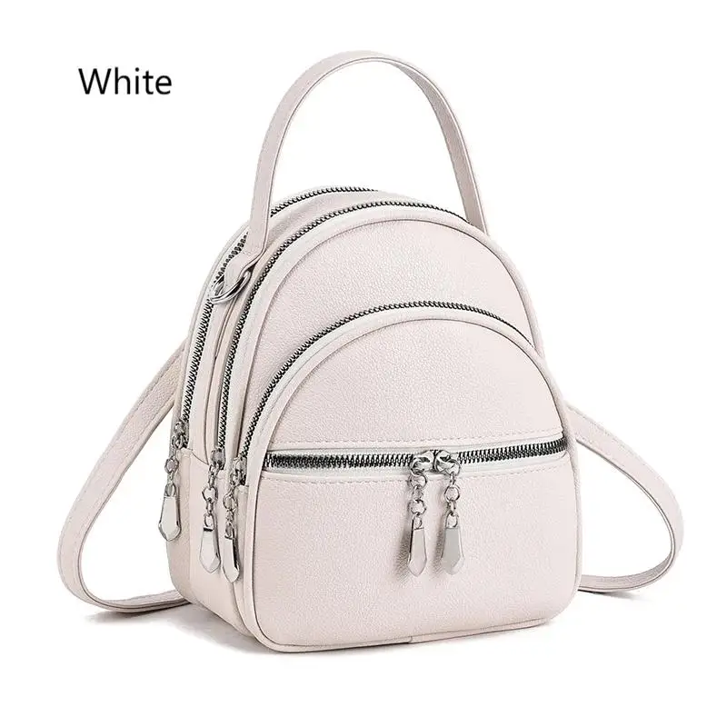 Ein hochwertiger multifunktionaler kleiner Rucksack für Damen, eine neue Mini-Handtasche in Uni-Farbe, im lässigen Schulstil. – Detail 23
