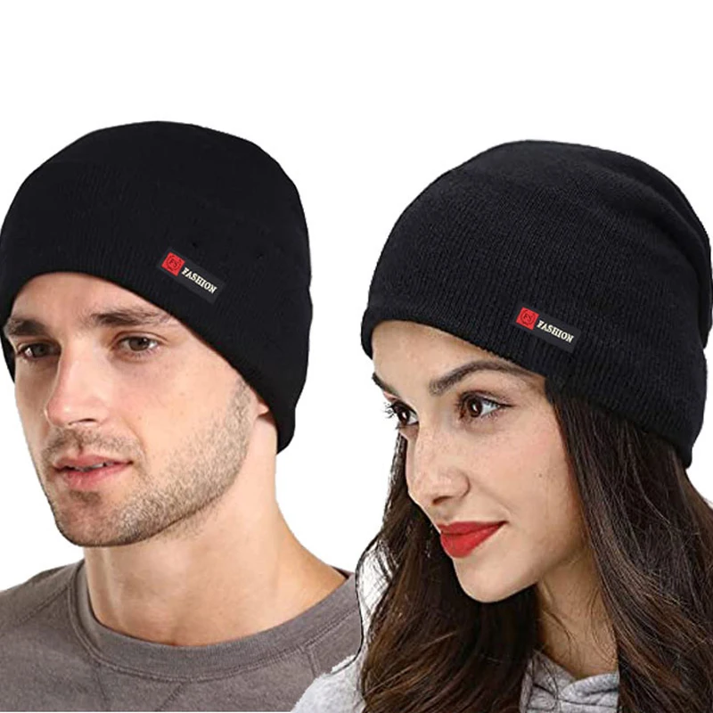 

Мужские и женские шерстяные шапки с кожаными этикетками, осенние и зимние уличные вязаные однотонные теплые пуловеры в горизонтальную полоску.