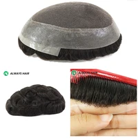 Peluca de pelo de peluquín australiano para hombres, 16x24CM, 20x25CM, encaje francés suave y PU, 5 "", 130% de densidad, prótesis capilar de cabello indio para hombres