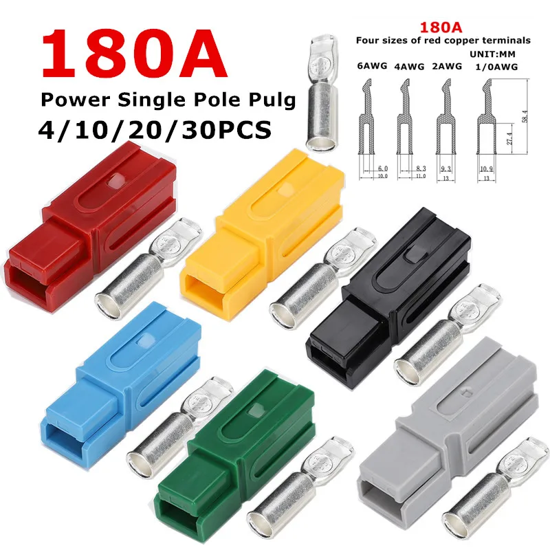 

Ассортимент разъемов питания, 4/10/20/30 шт., 180 А, быстроразъемные клеммы для аккумуляторов AWG6/4/2/1/0 и модульные клеммы