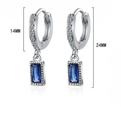 Pendientes colgantes de circonio azul cuadrado de Plata de Ley 925, nuevos pendientes simples de estilo para mujer, joyería fina BSE613