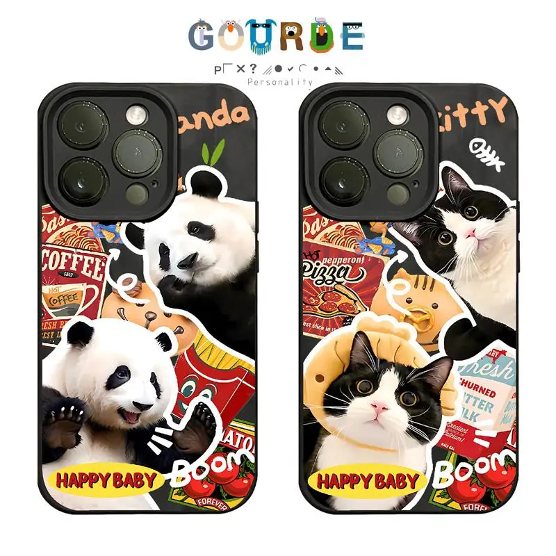 

Gourde Lovely Cow Cat Panda Phone Case for iPhone 14 15 pro max 16 12 13 11 Pro Max XR 7 8 Anti-Scratch Creative Cover Couple