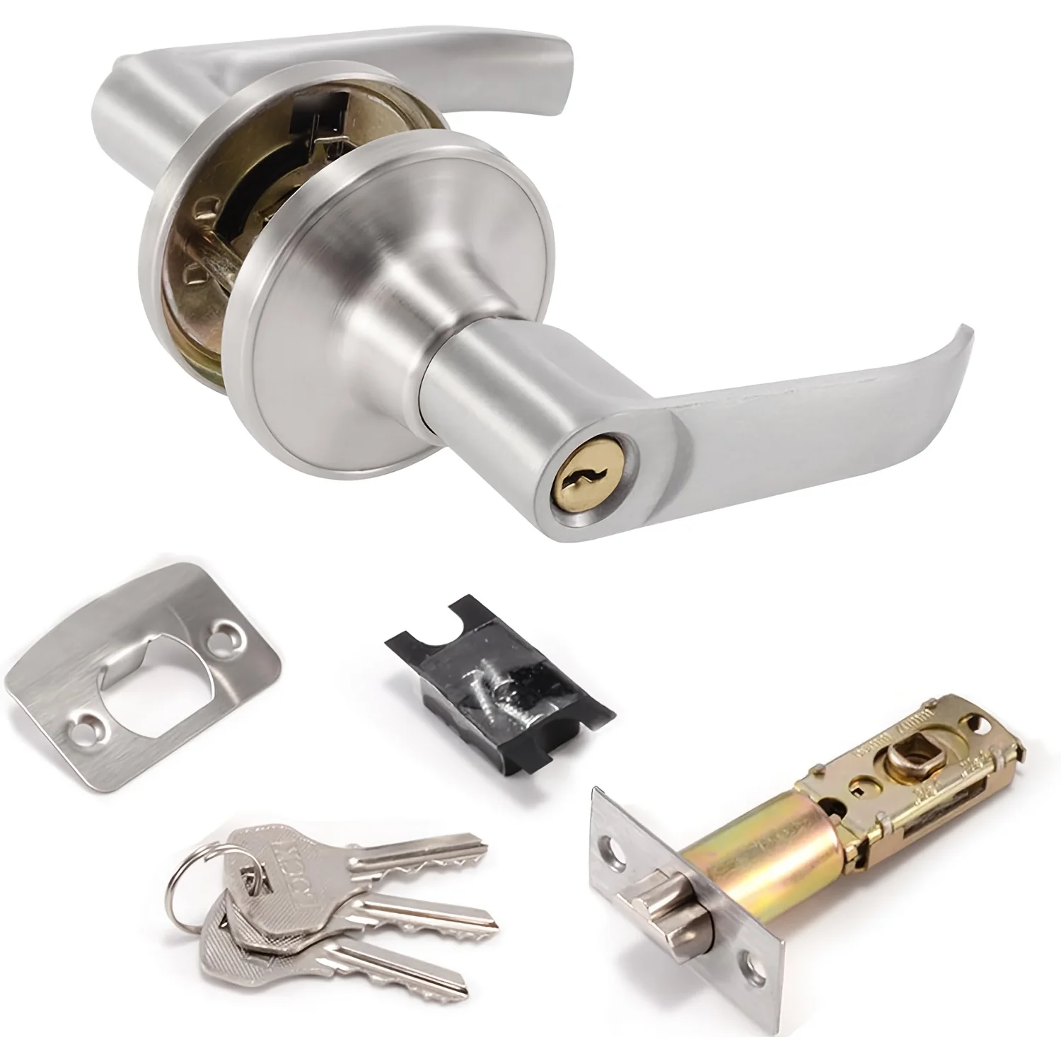 

Silver Security Door Lock Set with Adjustable Latch and Privacy Handle, Privacy Locks for Bedroom, Bathroom, Kitchen, Office