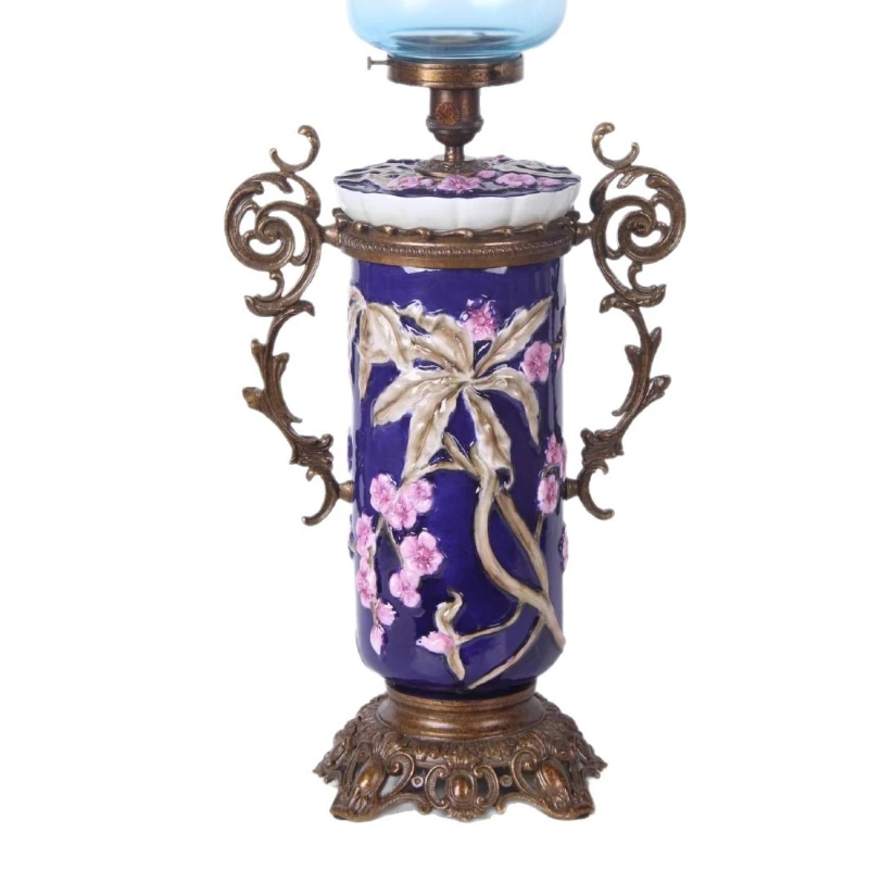 

Рельефная ручная роспись, классическая настольная лампа кобальтового синего цвета в одном креативном стиле ретро