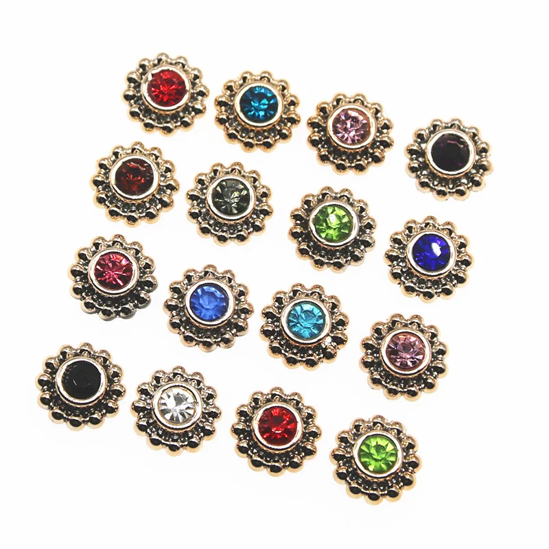 50pcs 14mm Multicolor shiny rhinestones Flower Round Flatback Buttons Home Garden Crafts Cabochon Scrapbooking DIY Accessories