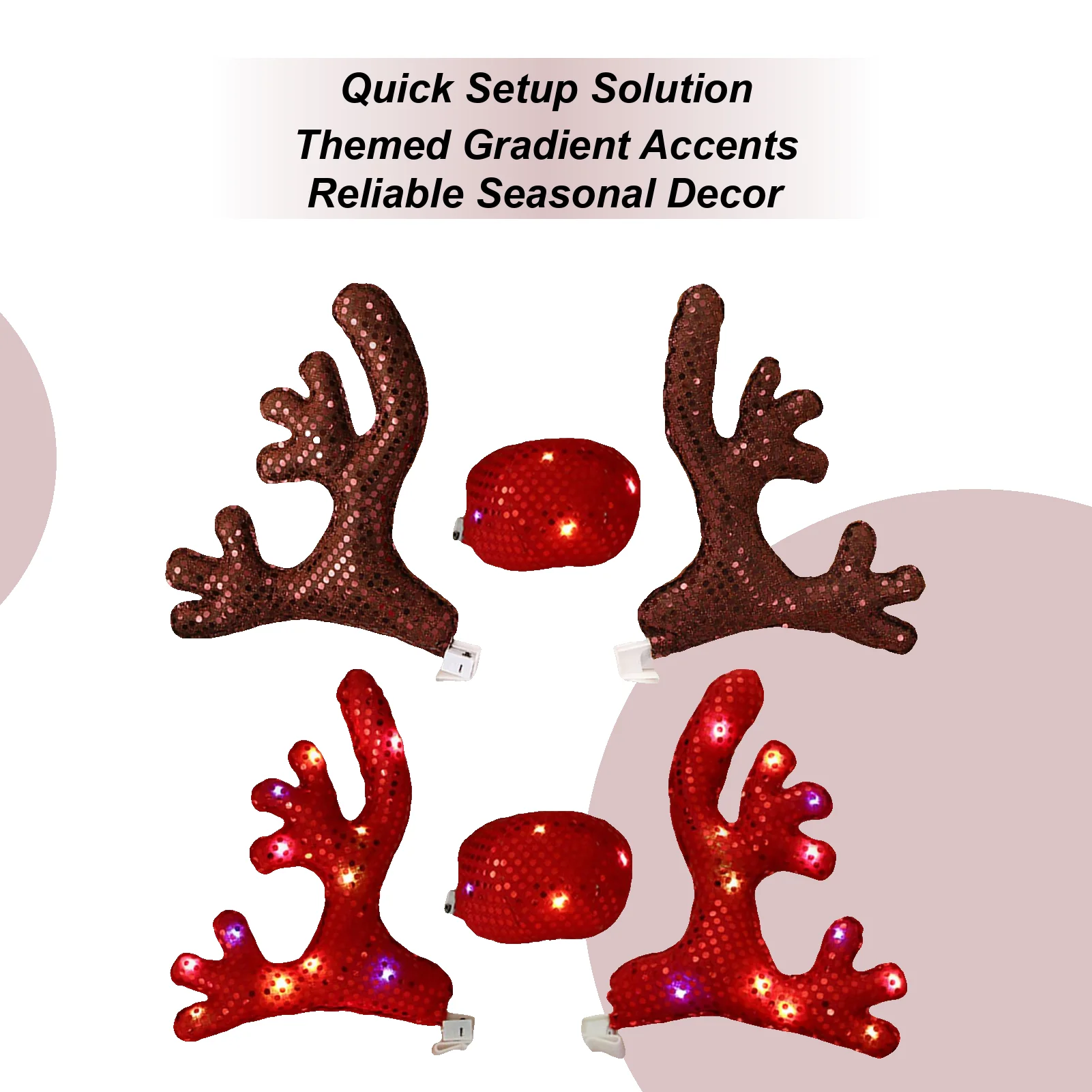 LED Reindeer Antlers & Nose Car Kit, Light Up Christmas Car Costume for Holiday Parades, Winter Celebrations & Family Fun