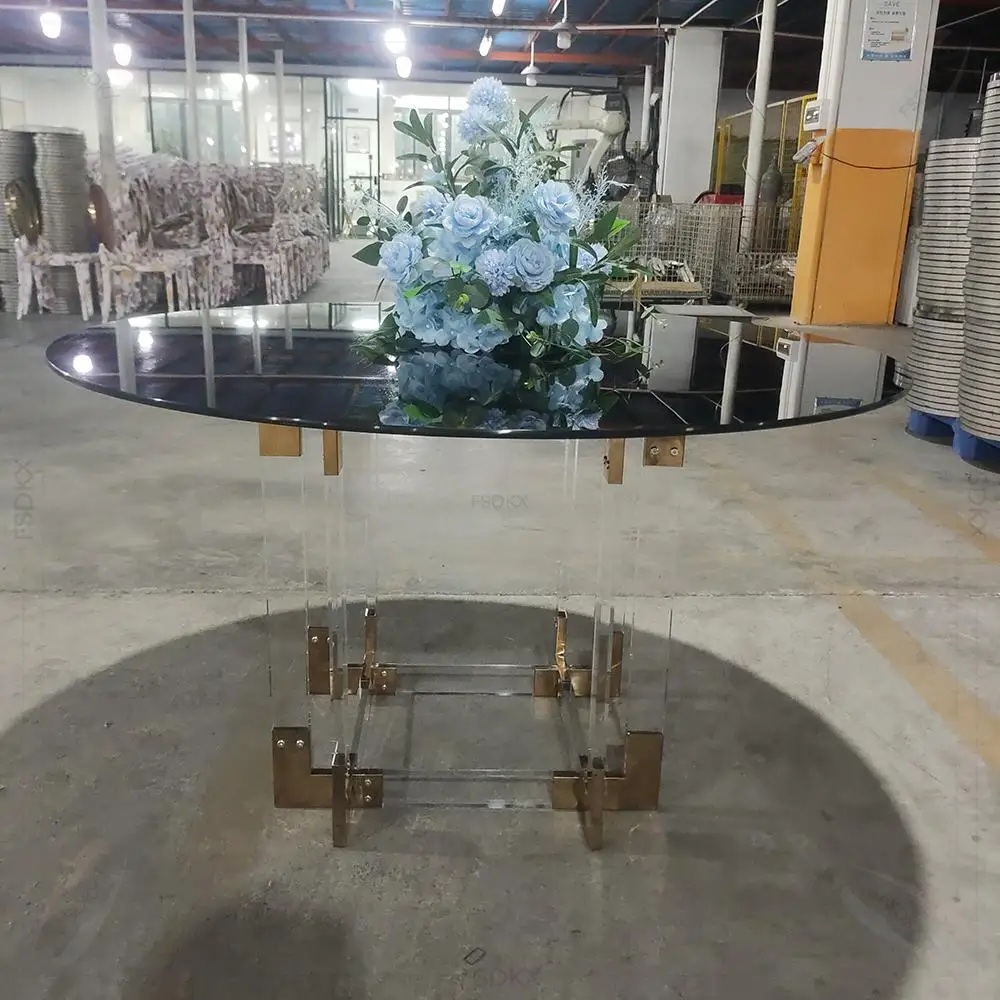 

Luxury Table Stainless Steel Round Dinning Table Set With Glass