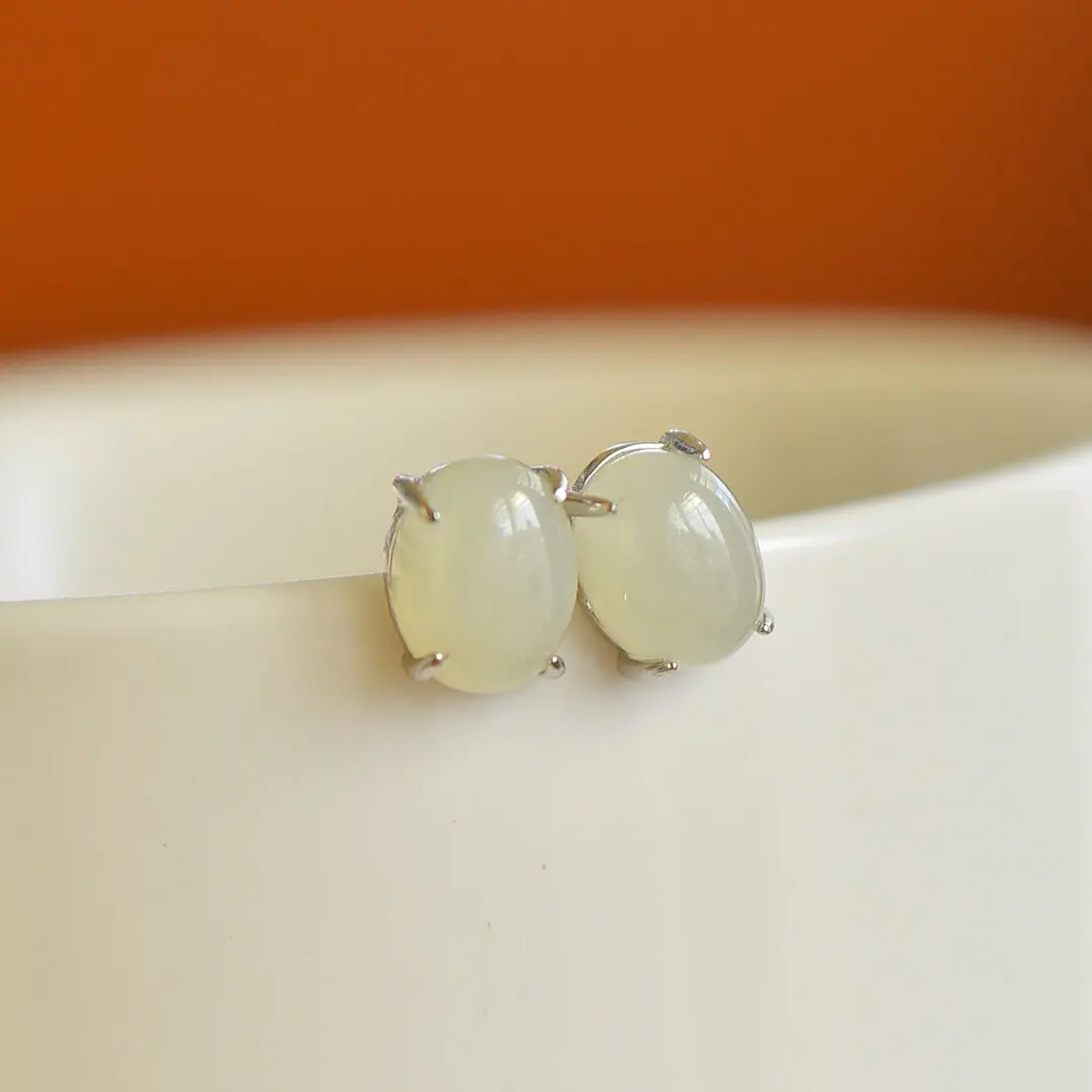 Xinjiang Hetian White Jade Egg Noodle Women's Earrings Earrings Earline Earrings Pendant Hanfu Fashion Accessories