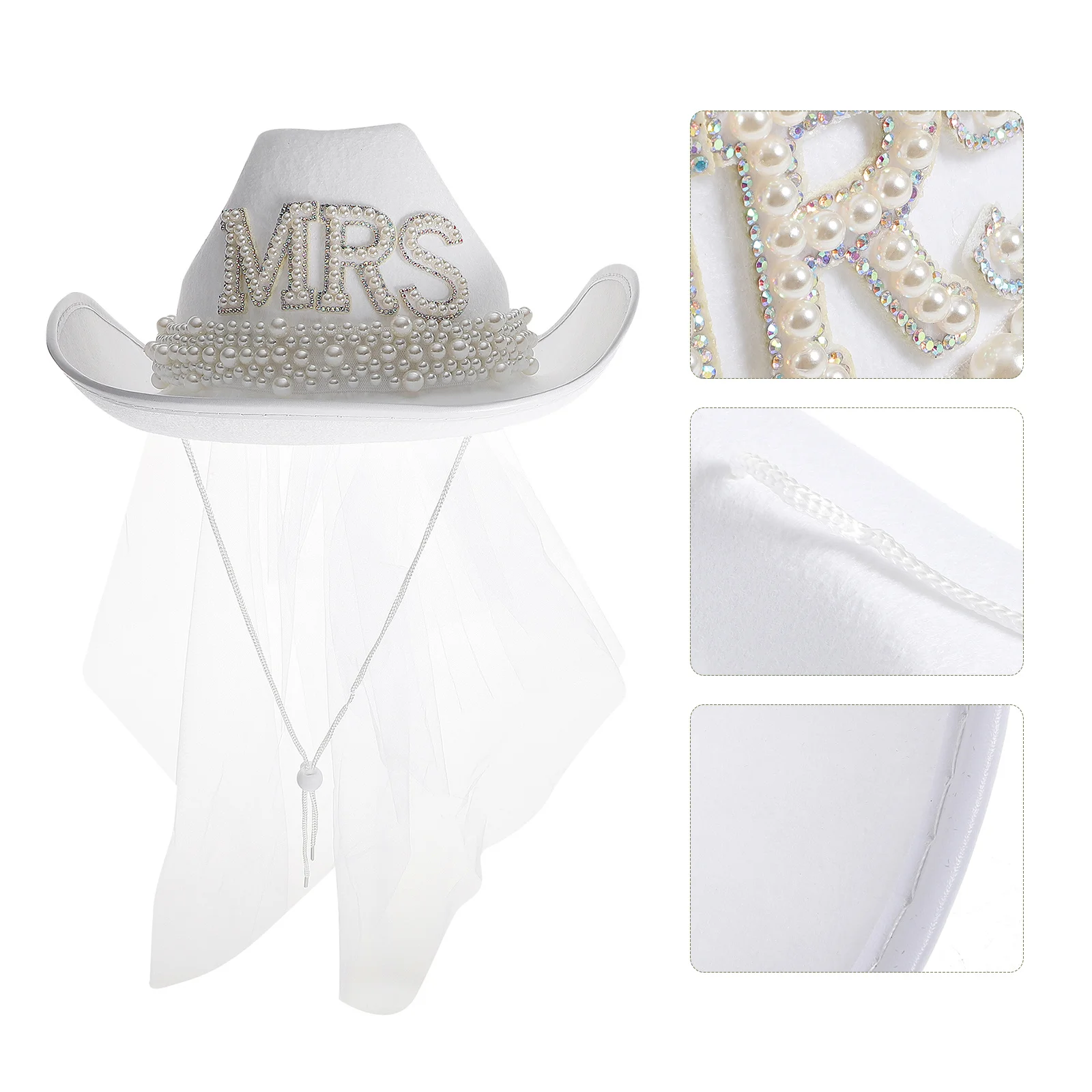 

Bridal Cowgirl Hat White Rhinestone Veil Wedding Party Bride Bachelorette Hats Elegant Accessories Rhinestone Hat
