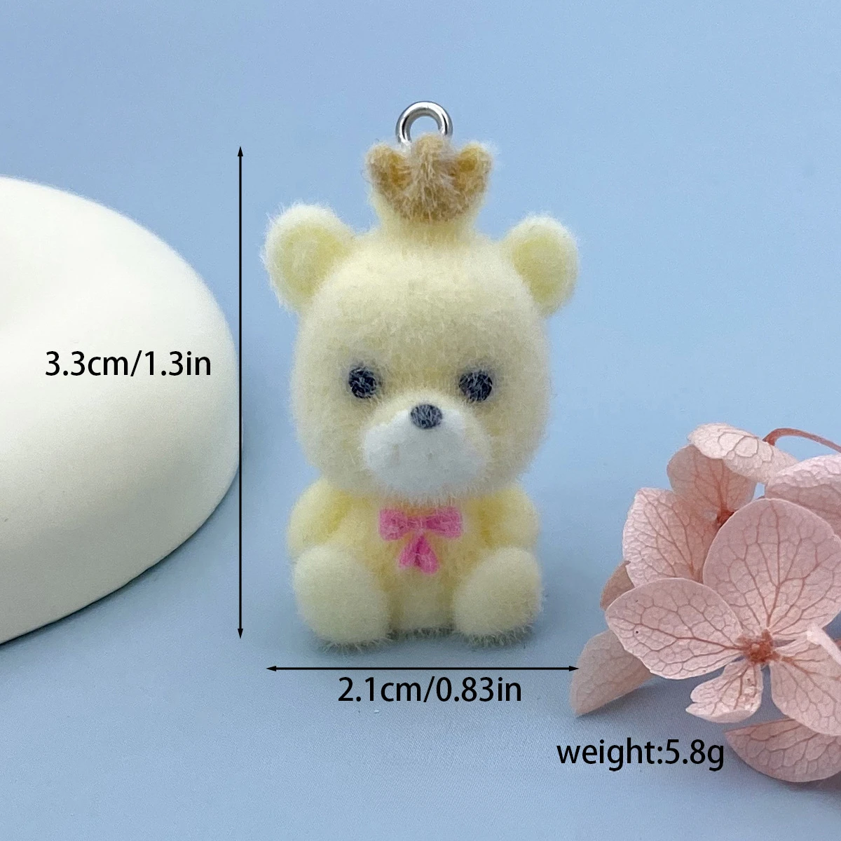 20Pcs 3D Kawaii Cartoon Flocked Crown Bear Resin Charms Plush Animal Pendant For Phone Keychain Earring DIY Crafts Jewelry Make