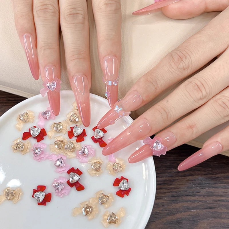 5 sztuk wstążka żywica części kokardki zawieszki do paznokci Mix-style kokardka Rhinestone akcesoria jubilerskie do DIY Manicure Decor