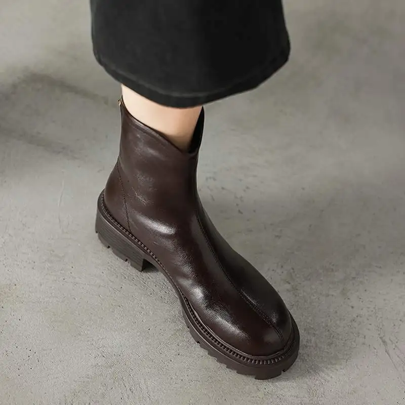 Krazing Pot Cow Skin Wool Round Toe Med Heels Modern Motorcycle Snow Boots Keep Warm Winter Shoes Punk Design Brand Ankle Boots