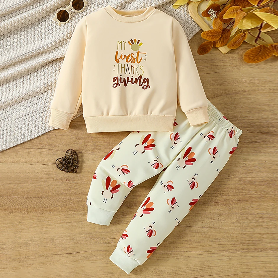 2-teiliges Herbst- und Winter-Kinder-Halloween-Set mit niedlichem Print-Sweatshirt und Hose für Jungen und Mädchen, Thanksgiving-Mode-Set – Detail 5