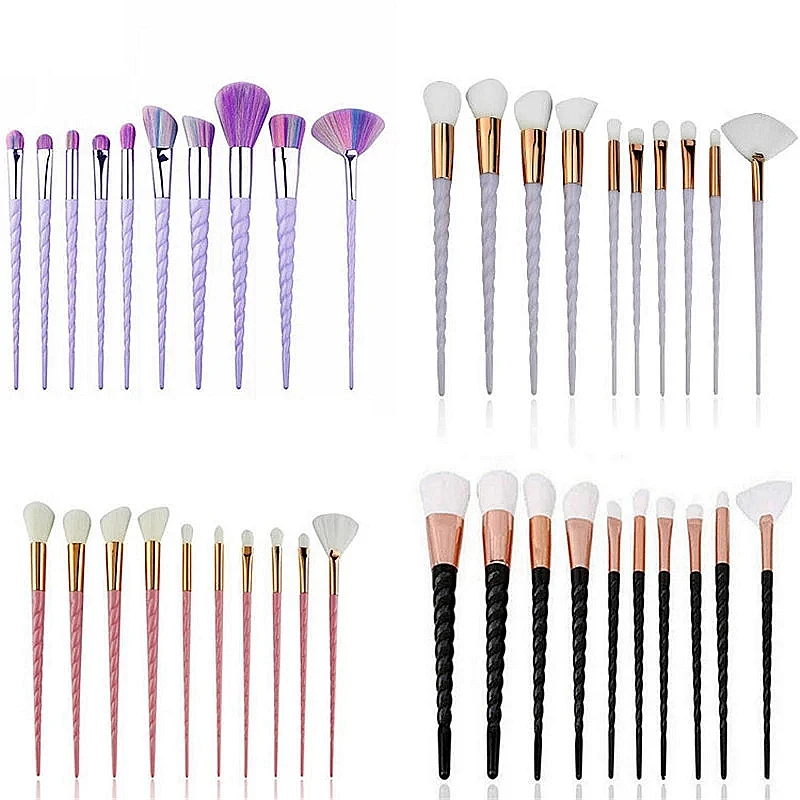 10PCS Colorful Bristles Unicorn Makeup Brushes Set Powder Blush Eyeshadow Conceaer Lip Professional Make Up Brush Cosmetics Tool