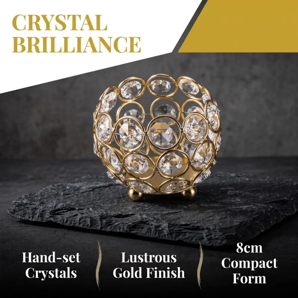 Gold Crystal Candle Holders Metal Base 8cm Diameter Table Centerpieces Round Reflective Base Votive Candle Holders Party Decor