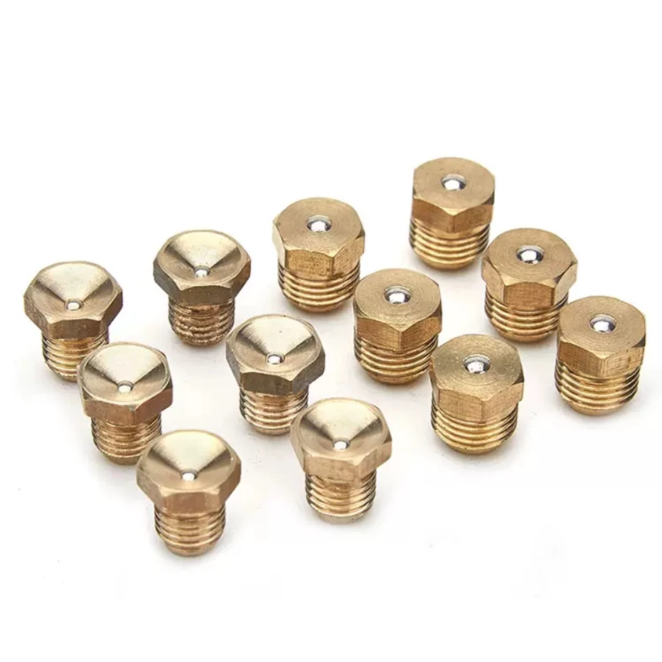 Male Thread Funnel Head Grease Nipple, Brass Push Button Press Ball Oil Cup Spring Nozzle for Gas Engine Motor Repair Parts