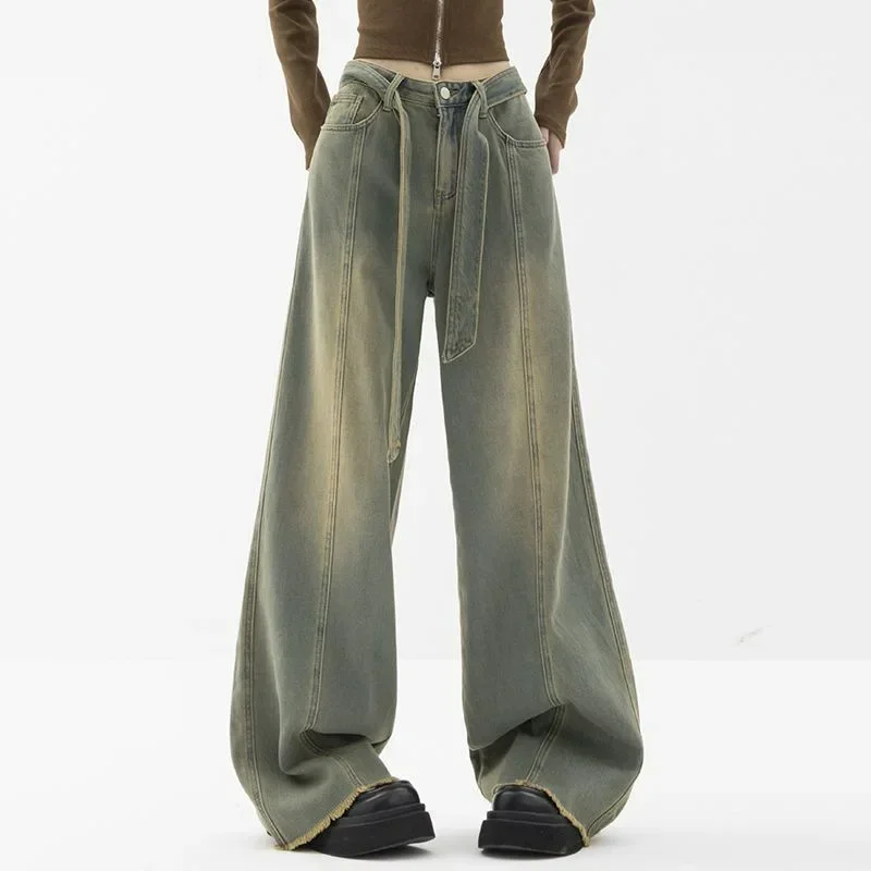 

Y2K Women Vintage Streetwear Korean Baggy Cargo Jeans Retro Straight Parachute Pants Denim Trousers Fairy Grunge Alt Clothes
