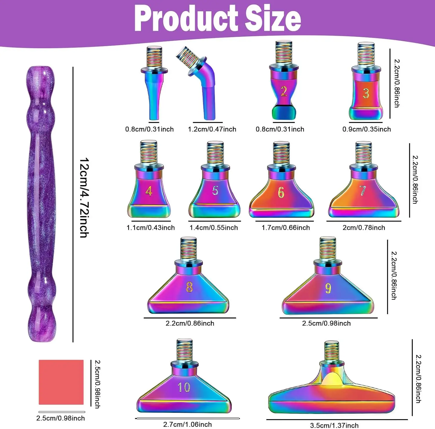 Zestaw narzędzi do malowania diamentami: brokatowy długopis w kształcie tykwy, plastikowy długopis, metalowe wiertła, 6 sztuk czerwonego kleju, 1 sztuka plastikowego pudełka, gwintowane wiertła do malowania diamentami.