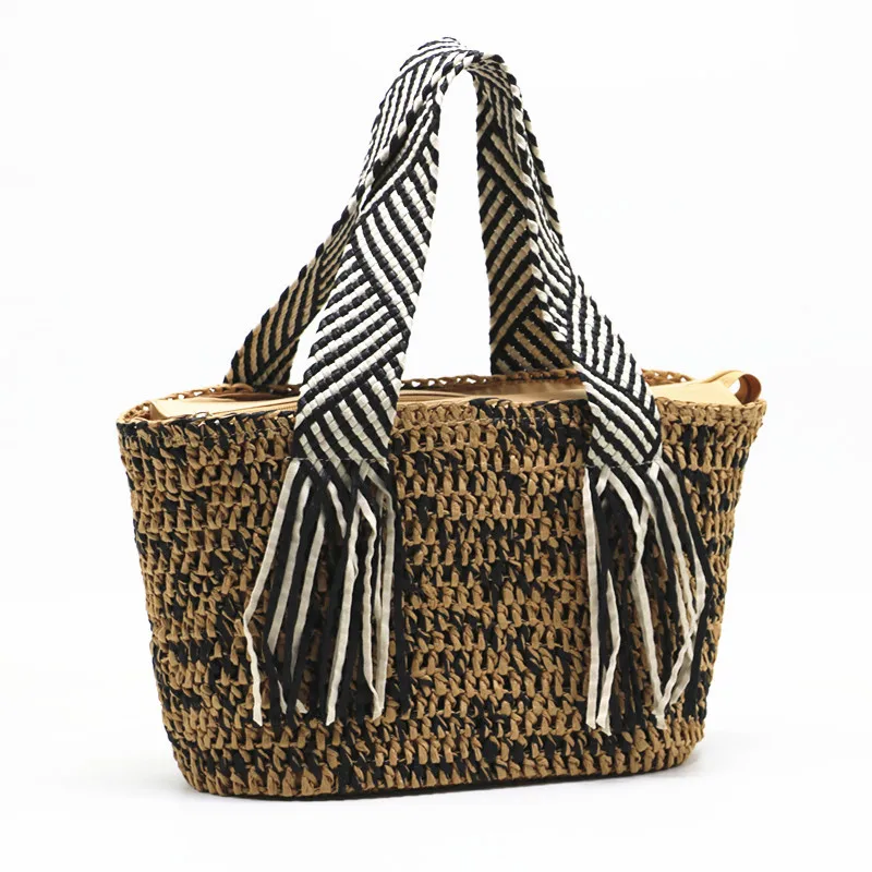 

Summer Paper Rope Beach Bag Striped Tassel Handle Women Designer Handbags Bohemian Woven Straw Basket Bags for Women Tote Bag