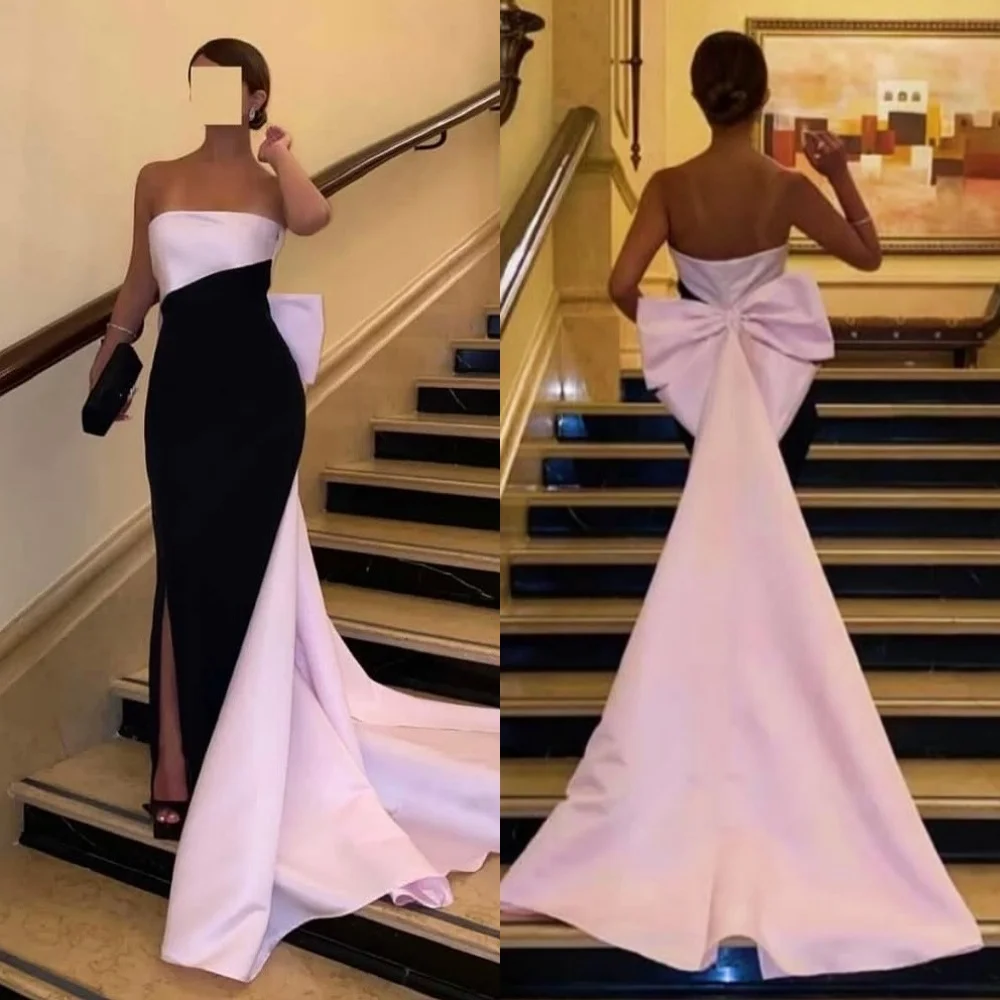 

Customized High Quality Evening Dress Bow Pleat Strapless Straight Long Dresses Bespoke Occasion Elegant Party Engagement