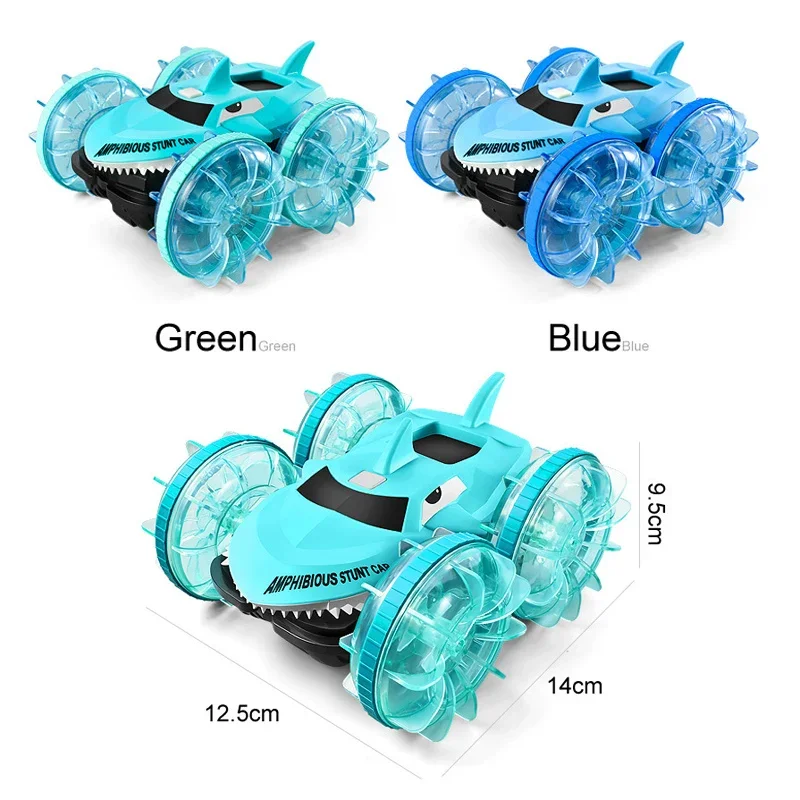2.4G RCカー 水陸両用車 ジェスチャーセンシング 両面スタント シャーク 水陸両用 ラジコンカー ライト付き 男の子向けおもちゃ