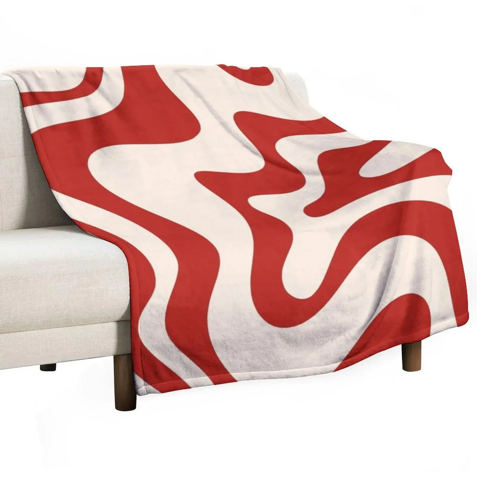 

Retro Liquid Swirl Abstract Pattern in Red and Almond Cream Throw Blanket Cute Sofa Blankets