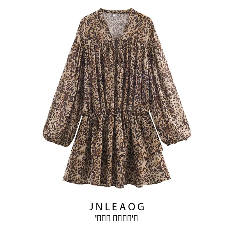 Ele Animal Print Em Camadas Decoradas Dr Outono Novo Sle Feminino Faion Fibra de Poliéster Longo Sve Corte Reto Dr