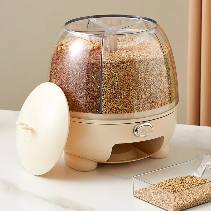 Rice Bucket Rotating Compartment Cereals Sealed Insect-Proof Moisture-Proof Food Grade Rice Jar Storage Box