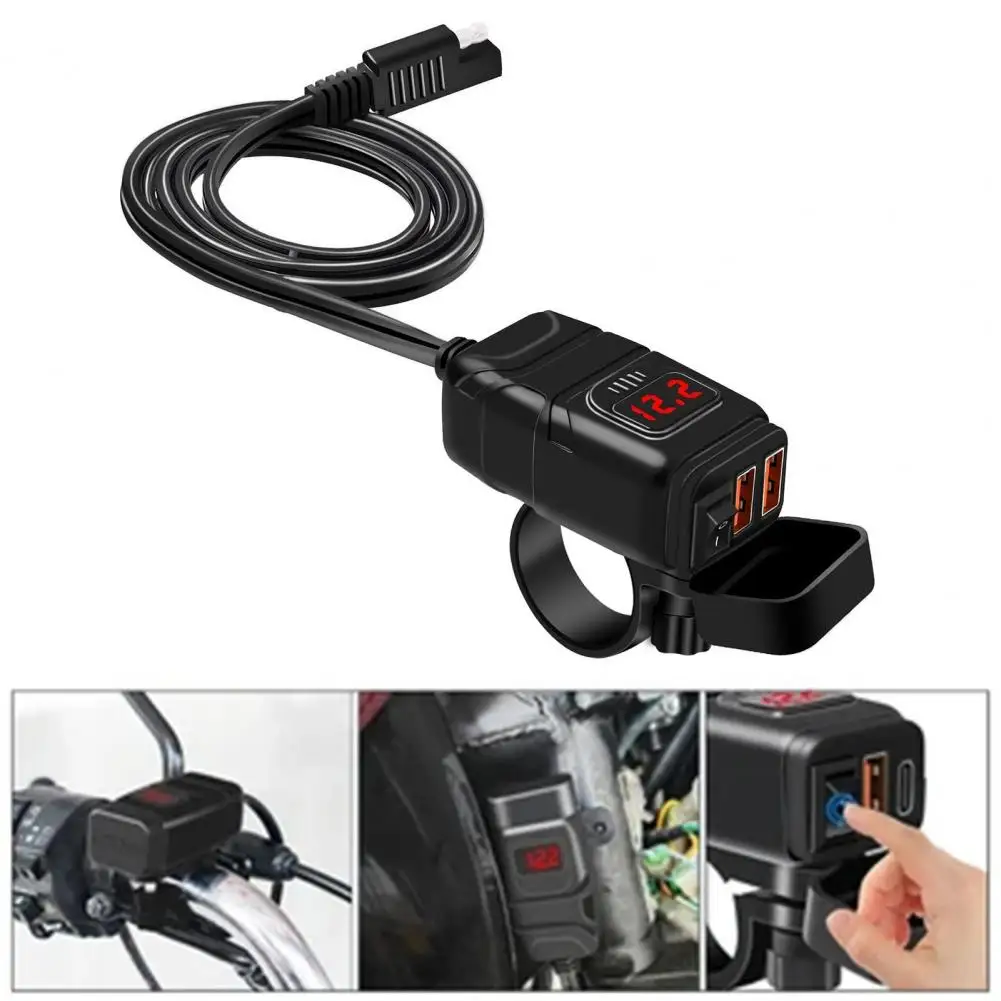 Pengisi daya ponsel USB Tipe C untuk sepeda motor, pengisi daya USB Tipe C dua port USB Tipe C tahan air untuk sepeda motor, mobil, pengisi daya perahu SUV